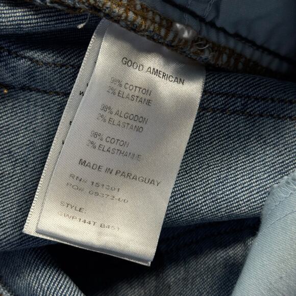 Good American Palazzo Jeans SZ 8 29 Womens Blue Raw Hem Flare Cropped Stretch - Picture 7 of 11